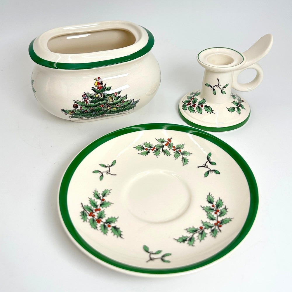 Spode Christmas Tree S3324 Sugar Bowl Saucer Candle Holder Lot 3 Replacements